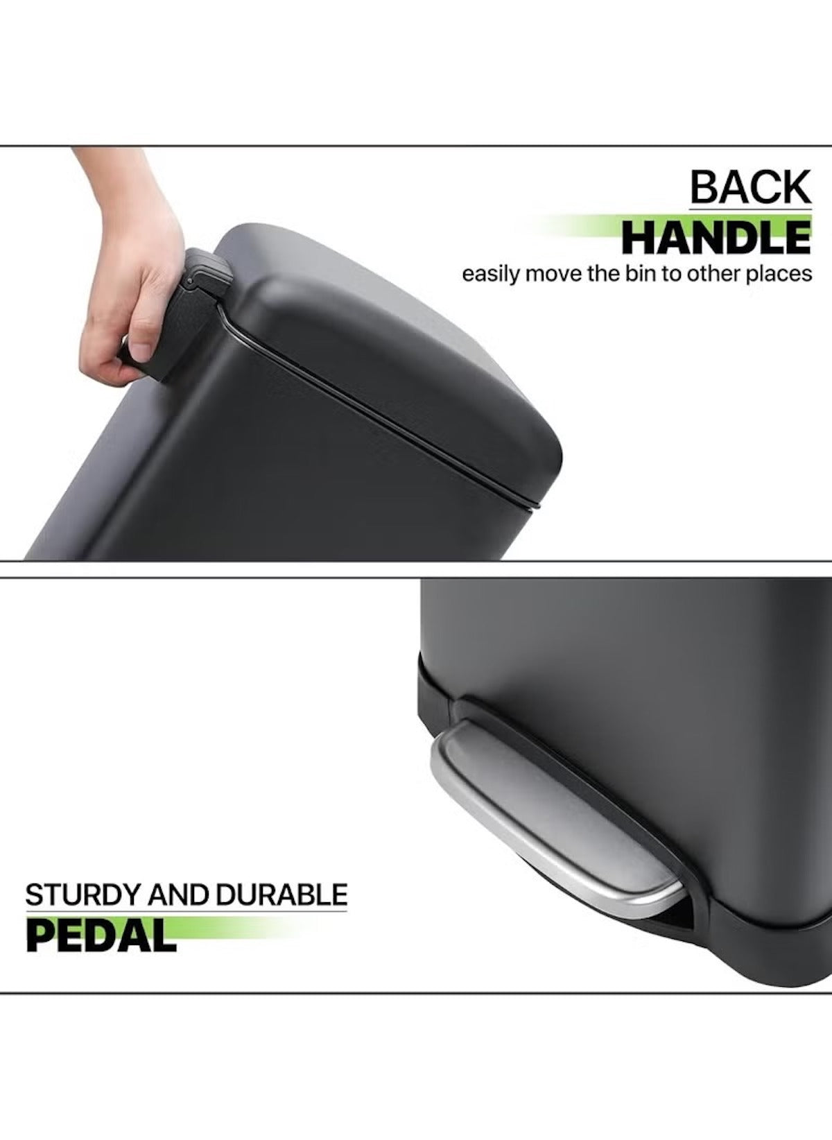 Huitich 30L pedal bin for kitchen with sturdy pedal and back handle for easy movement in black