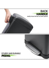 Pedal trash bin with sturdy foot pedal and back carry handle, dark finish