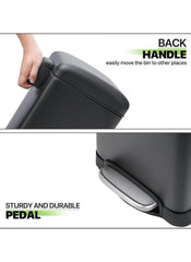 Huitich 30L pedal bin for kitchen with sturdy pedal and back handle for easy movement in black