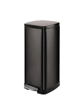 Pedal trash bin with soft-close lid, dark metal-look finish