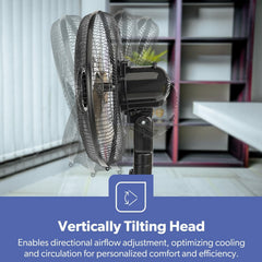 Geepas 16" Stand Fan 60W - 3 Speed, 5 Leaf Blade, Adjustable Height & Tilt Setting & Durable Copper Motor | Auto-Off 60 Minutes Timer | Perfect For Meeting Hall, Room, Bed Room | 2 Years Warranty