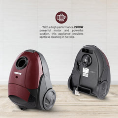Geepas GVC2594 Vacuum Cleaner with Dust Bag, 2200W - 1.5L - Powerful Suction - Dust Full Indicator | Flexible Hose with Airflow on Handle | Pedal Switch and Auto-Rewinding Wire | 2 Years Warranty
