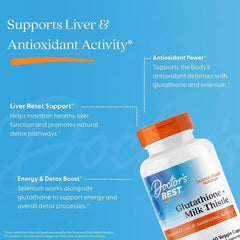 Glutathione + Milk Thistle supplement bottle with orange cap and liver support text