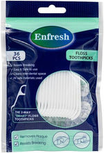 Enfresh floss toothpicks, 36-pack in a blister bag with smart floss design