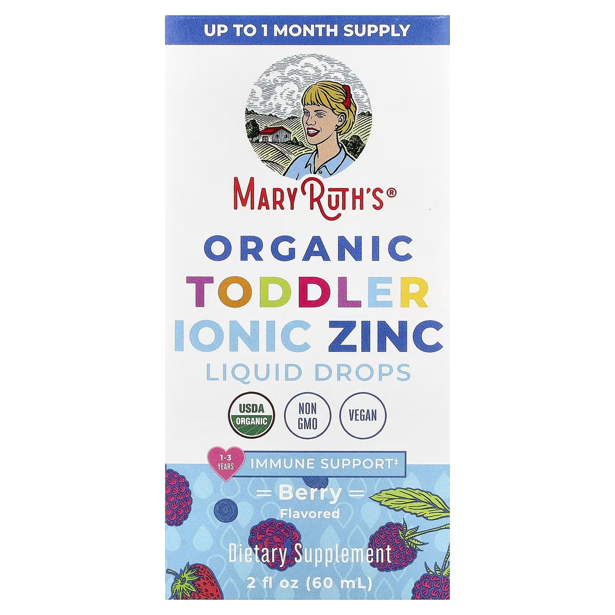 MaryRuth's, Organic Toddler Ionic Zinc Liquid Drops, 1-3 Years, Berry, 2 fl oz (60 ml)