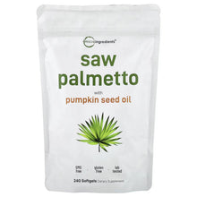 Saw palmetto supplement pouch with pumpkin seed oil, 240 capsules