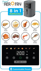 BLACK+DECKER 8 in 1 Digital Air Fryer | 3.5L Capacity with Rapid Air Convection Technology | 1500W Power with Colored LED Display | Auto OFF Function with 3 Beep Shake Reminder | AF3550-B5