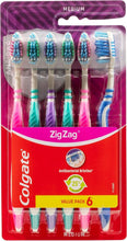 Colgate Zigzag medium toothbrush value pack, 6 pieces with tongue cleaner
