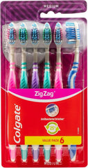 Colgate Zigzag Medium Toothbrush with Tongue Cleaner 6 pieces Value Pack