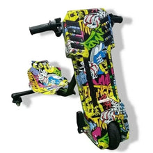 Graffiti electric drift scooter front view with black grips and foot platform