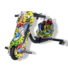 Graffiti electric drift scooter with dual black handlebars and foot deck