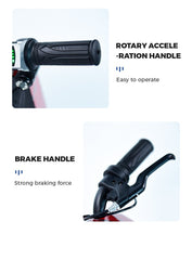 Close-up of rotary acceleration handle and brake handle on Winner sky 360 degree rotation electric scooter