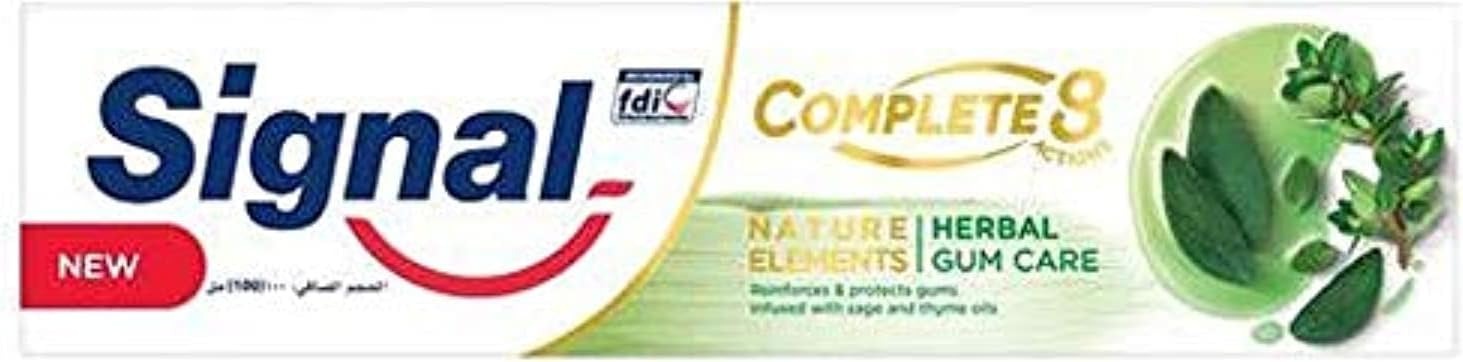 Signal Complete 8 herbal gum care toothpaste box, green and white, 75 ml