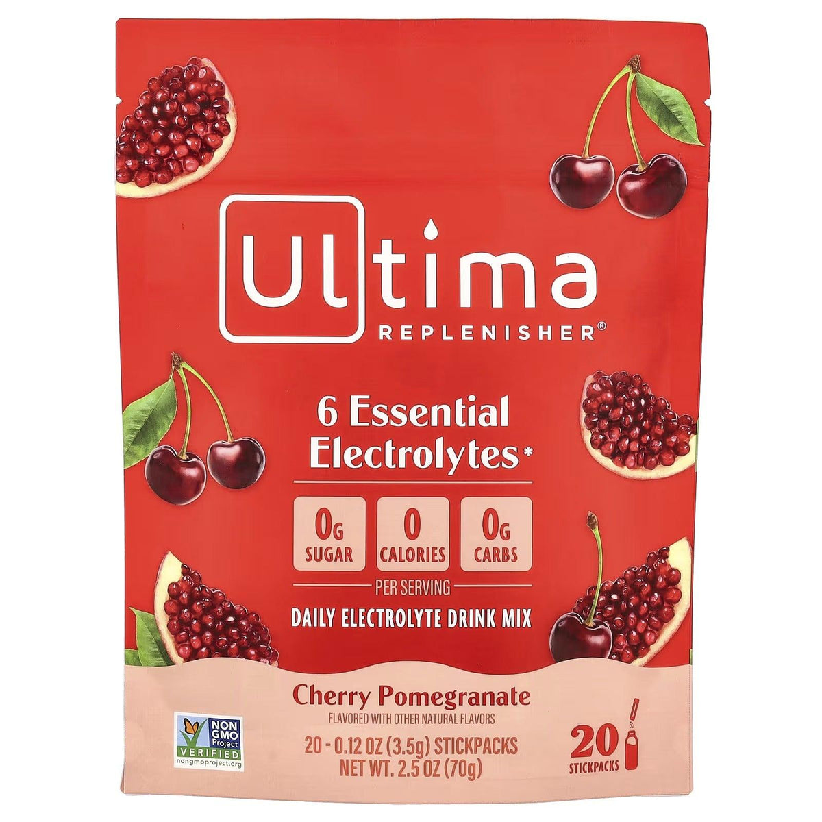 Ultima Replenisher 6 essential electrolyte drink mix pouch, cherry pomegranate