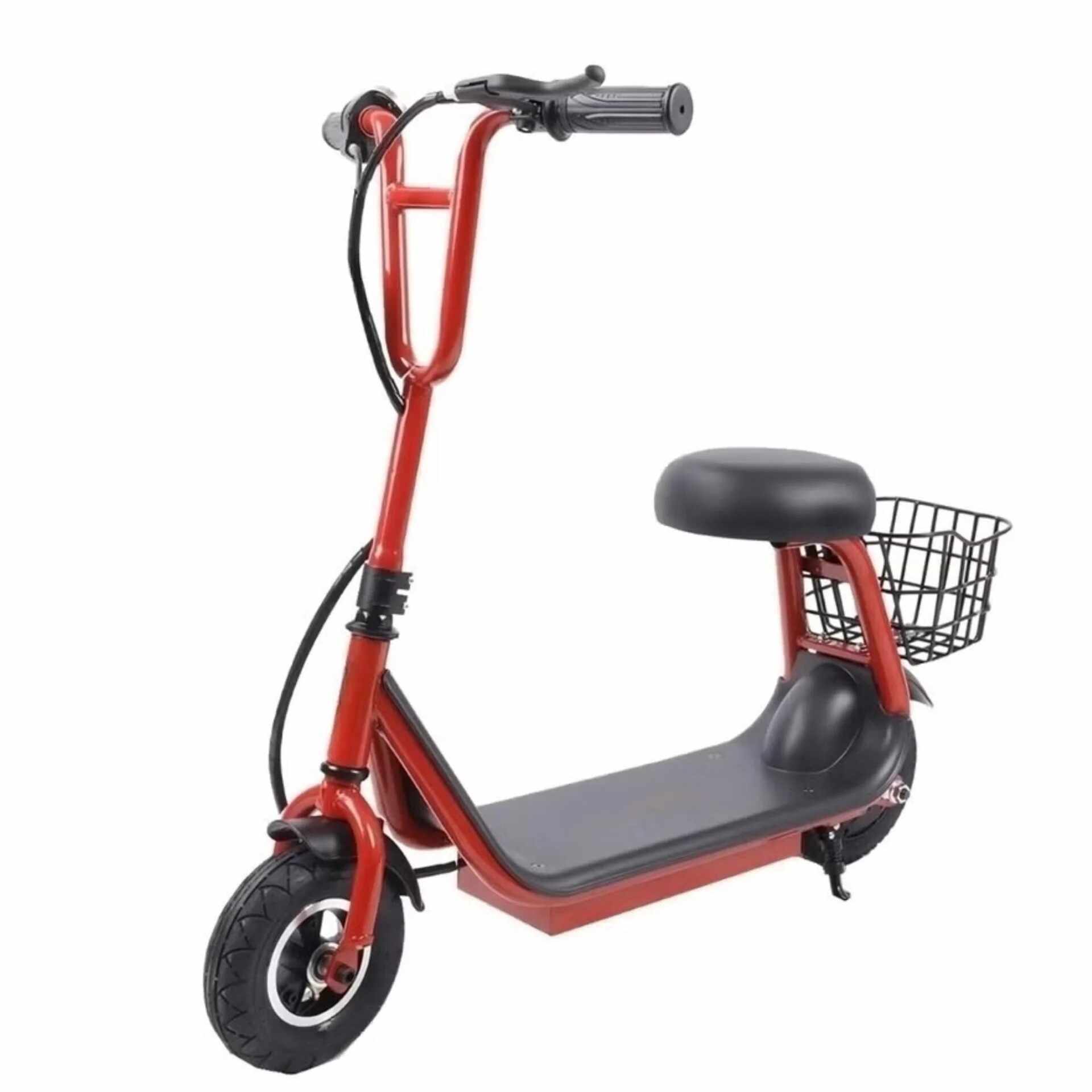 Winner Sky 36V lithium kids scooter in red with comfortable seat and rear basket for kids