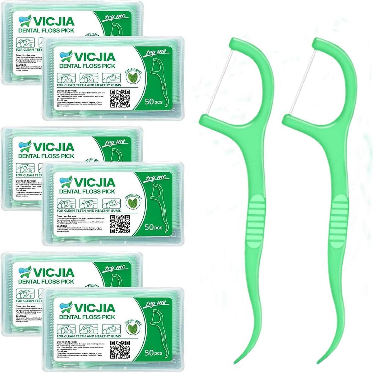 Mint Dental Flossers,Toothpick,Easy Storage Portable Traveling Fresh Mint Flavor Teeth,Gums,Healthy Dental Floss 300 Count (Pack of 6)