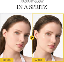 Split-screen of a woman’s face showing before and after radiant glow