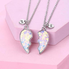 Wisfunlly Matching Heart Best Friend Necklaces for 2 Girls, Non-Magnetic BFF Necklace Set Heart Friendship Necklace Ideal Birthday Gift for Kids and Friends