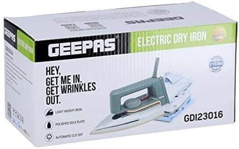 Geepas electric dry iron retail box, model GDI23016, electric dry iron text