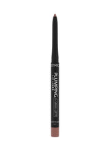Plumping lip liner pencil with dark cap and mauve-brown tip, full view