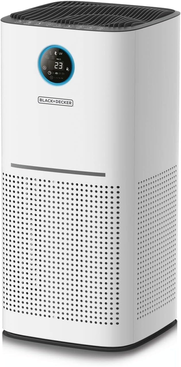 BLACK+DECKER Air Purifier with HEPA 13 Filter, PM2.5 Sensor, 470m³/h CADR, Covers Up to 60m² for Large Room, White, AP3560-B5