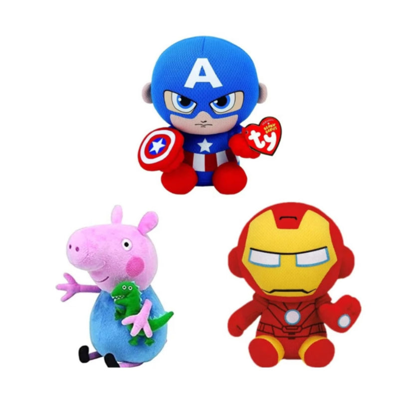 3 in 1 Cartoon Character Plush Toy Set – Captain America, Peppa Pig, and Iron Man