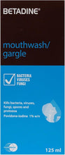 Betadine mouthwash gargle bottle, 125 ml, povidone-iodine 1%