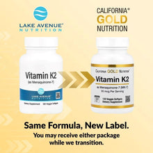 Two Vitamin K2 supplement bottles with front label views