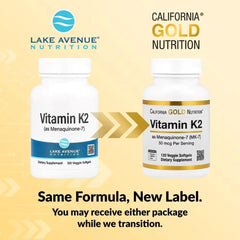 California Gold Nutrition Vitamin K2 (MK-7) 50 mcg – 120 Veggie Softgels | Bone & Heart Health Support Supplement