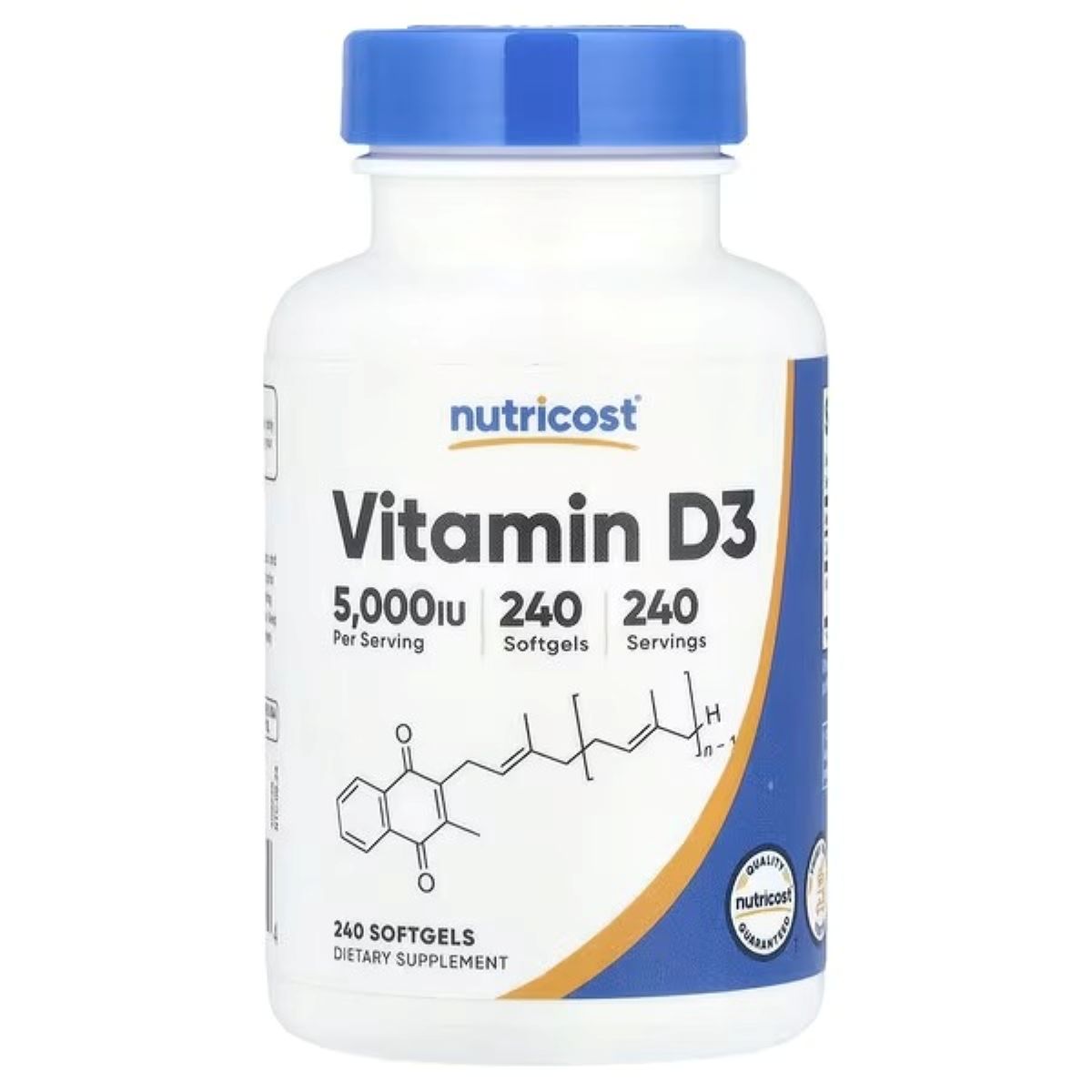 Nutricost Vitamin D3 125 mcg (5,000 IU) Softgels – 240 Softgels | High-Potency Vitamin D Supplement for Bone & Immune Health