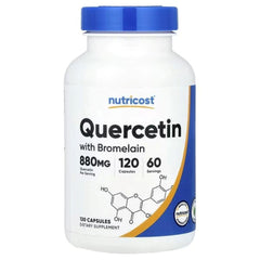 Nutricost quercetin supplement bottle with bromelain, blue cap, 120 capsules