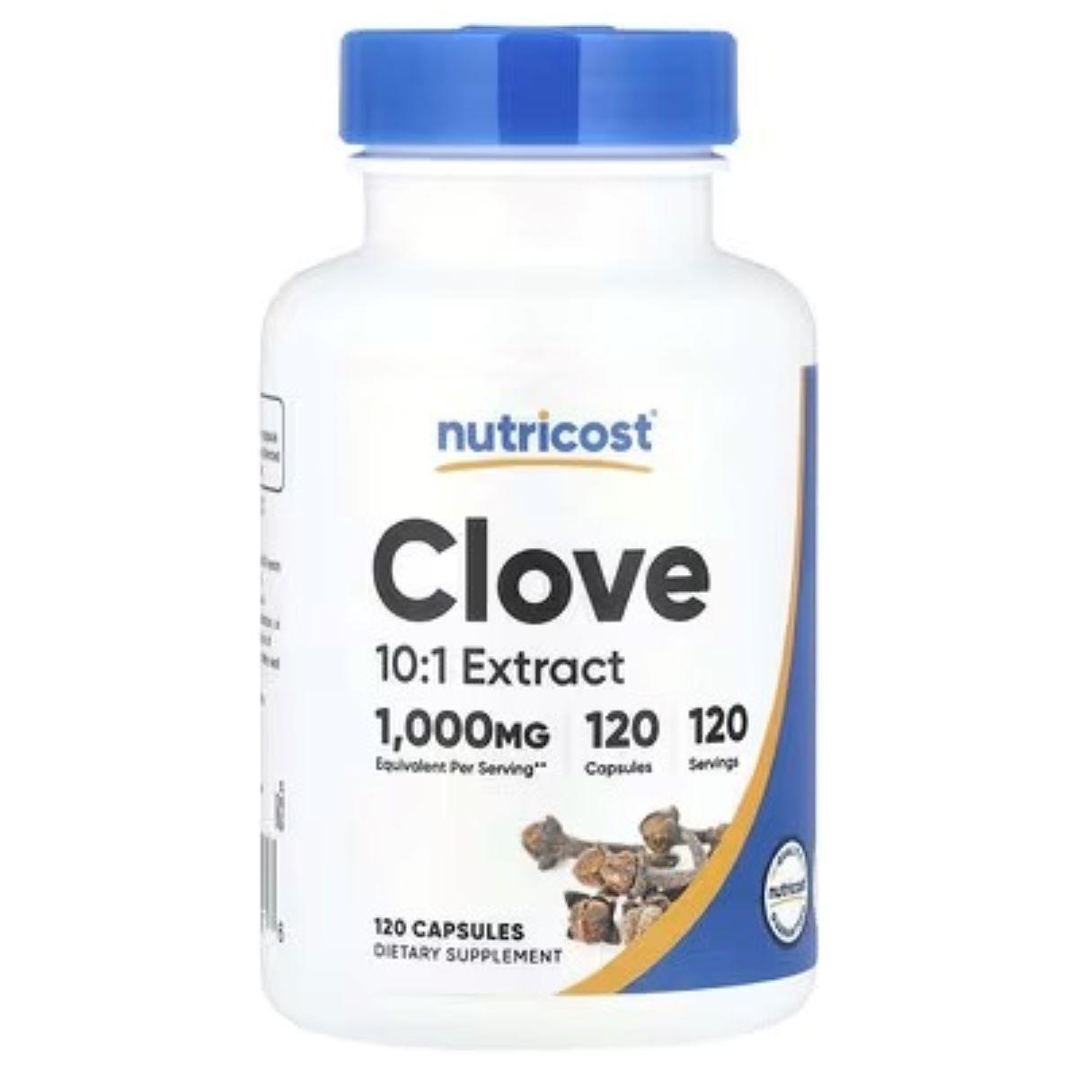 Nutricost Clove 10:1 Extract dietary supplement bottle, 120 capsules
