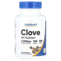 Nutricost Clove 10:1 Extract dietary supplement bottle, 120 capsules