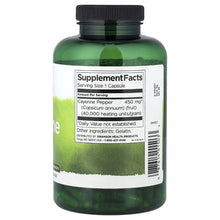 Cayenne pepper 450 mg supplement bottle with Supplement Facts label, black cap