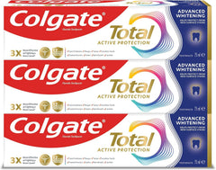 Colgate Total Active Prevention, toothpaste, Advanced Whitening, Helps prevent new surface stains, 3x75ml (Packaging may vary)