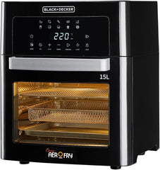 BLACK+DECKER 12L Air Fryer Oven, 1500W with Rapid Air Convection Technology, Digital Temperature Control, 90-Minute Timer, 10 Pre-Set Modes, Family-Sized Capacity, Oil-Free Cooking, Sliver - AOF100-B5