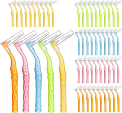 Tazweeq 50 Pcs Interdental Brushes, Braces Brush Set Soft Dental Brushes, with Non-Slip Handle Angled Head Tooth Picks, Floss Sticks Dental Floss, Brushes for Braces Oral Cleaning