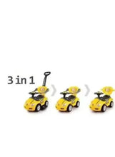 3-in-1 yellow kids ride-on push car with three position views and arrows