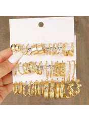 Huitich- 18-Pair Gold Color Tone Hoop Earrings Set