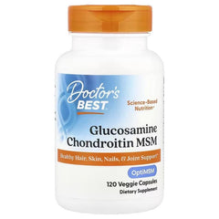 Glucosamine chondroitin MSM supplement bottle with orange cap, 120 veggie capsules