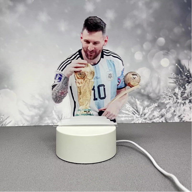 Huitich 3D football team LED table lamp featuring a soccer player holding trophies on a white base