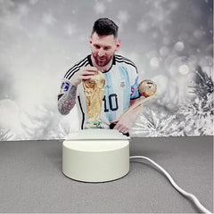 Huitich 3D football team LED table lamp featuring a soccer player holding trophies on a white base
