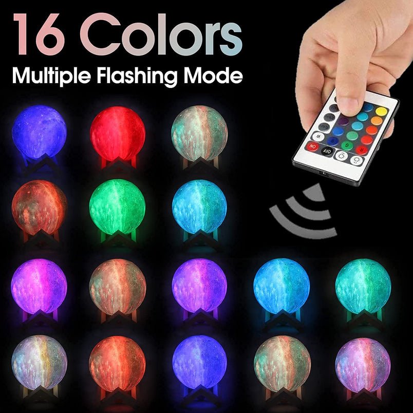 3d galaxy led moon light lamp high quality rechargeable remote touch tap control 15cm 16 colour - Mumzar.com