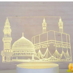 Huitich kids night lights 3D LED Makkah Madina lamp glowing with mosque design on white base