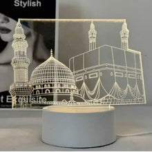 3D LED Makkah Madina night light lamp with white base and glowing white domed skyline