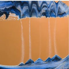 Huitich 3D moving sand art picture with flowing blue sand forming mountain shapes on tan background