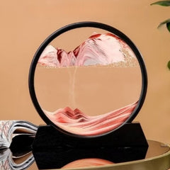 Huitich 3D moving sand art picture with flowing red and white sand in a circular frame on black stand