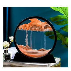 Huitich 3D moving sand art picture with orange sand in circular frame on black stand