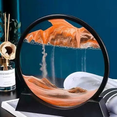 Huitich 3D moving sand art picture with black round frame and flowing sand landscape design