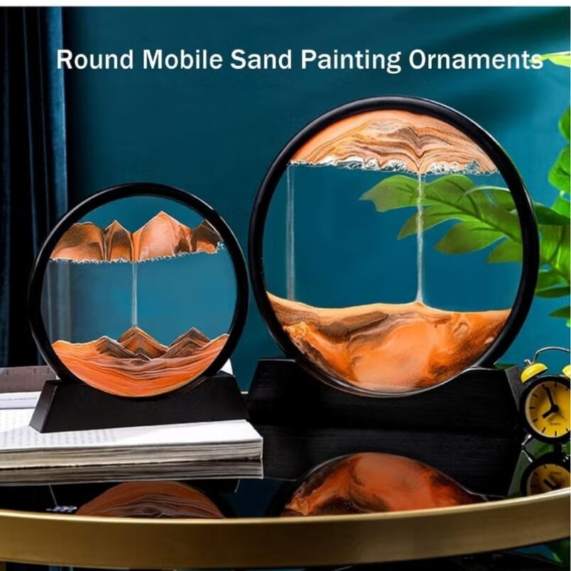 Huitich 3D moving sand art picture with round mobile sand painting ornaments on black stands
